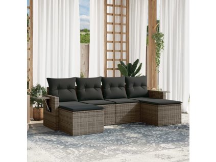 6dílná zahradní sedací souprava s poduškami šedá polyratan 3220519