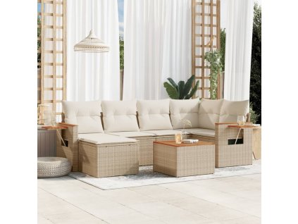 7dílná zahradní sedací souprava s poduškami béžová polyratan 3227024