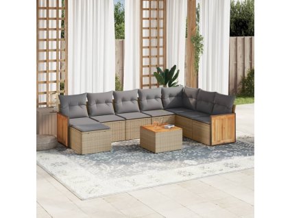 9dílná zahradní sedací souprava s poduškami béžová polyratan 3227935