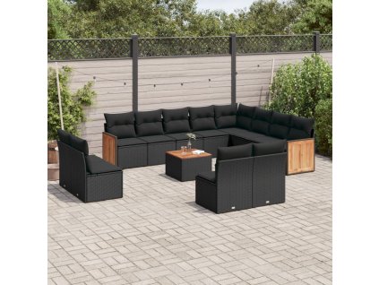 13dílný zahradní sedací souprava s poduškami černý polyratan 3228155