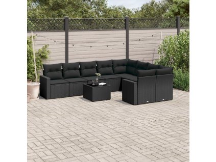 10dílná zahradní sedací souprava s poduškami černá polyratan 3219435