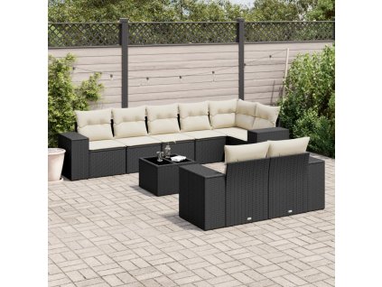 9dílná zahradní sedací souprava s poduškami černá polyratan 3222825
