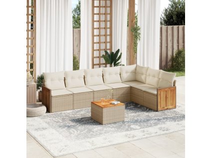 8dílná zahradní sedací souprava s poduškami béžová polyratan 3227717