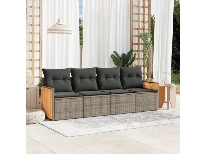 4dílná zahradní sedací souprava s poduškami šedá polyratan 3227453
