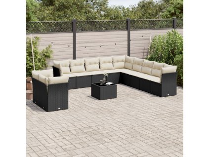 12dílná zahradní sedací souprava s poduškami černá polyratan 3249725