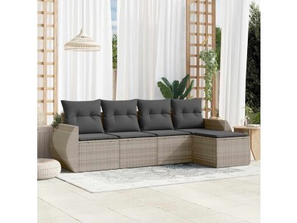 5dílná zahradní sedací souprava a podušky světle šedá polyratan 3253629