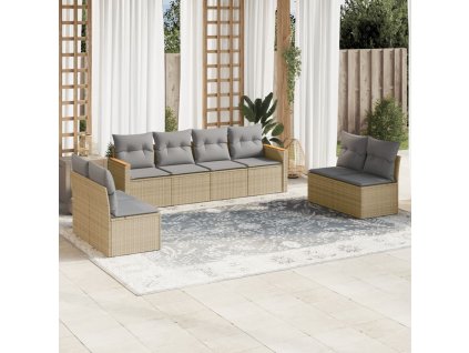 8dílná zahradní sedací souprava s poduškami béžová polyratan 3258293