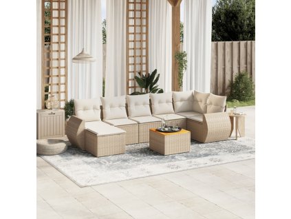 8dílná zahradní sedací souprava s poduškami béžová polyratan 3225113