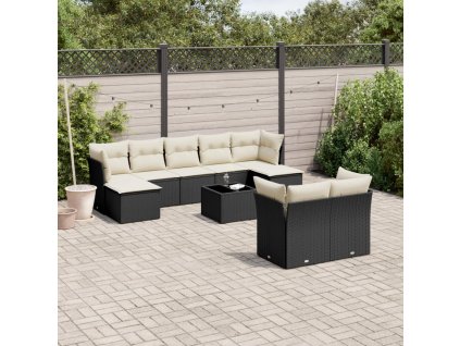 10dílná zahradní sedací souprava s poduškami černá polyratan 3218316