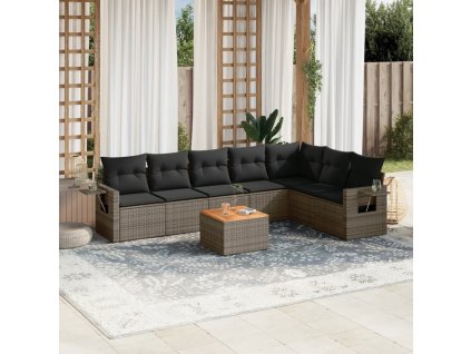 8dílná zahradní sedací souprava s poduškami šedá polyratan 3224597