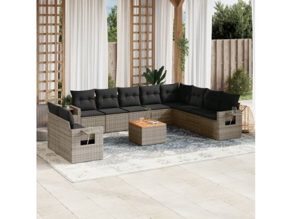 11dílná zahradní sedací souprava s poduškami šedá polyratan 3224639