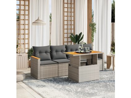 5dílná zahradní sedací souprava s poduškami šedá polyratan 3272957