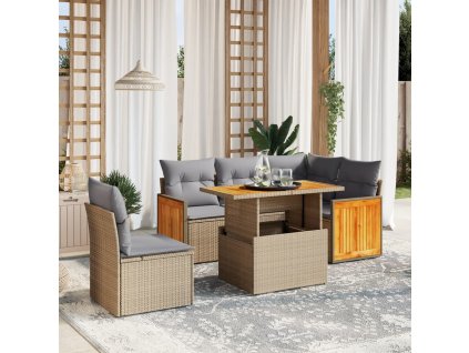 6dílná zahradní sedací souprava s poduškami béžová polyratan 3273964