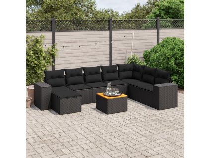 9dílná zahradní sedací souprava s poduškami černá polyratan 3225579