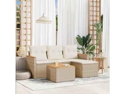 5dílná zahradní sedací souprava s poduškami béžová polyratan 3225911