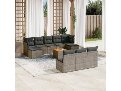 11dílná zahradní sedací souprava s poduškami šedá polyratan 3256200