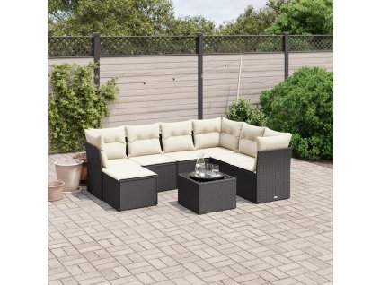 8dílná zahradní sedací souprava s poduškami černá polyratan 3263222