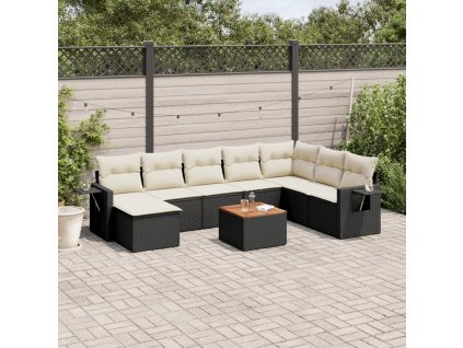 9dílná zahradní sedací souprava s poduškami černá polyratan 3224698