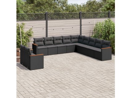 11dílná zahradní sedací souprava s poduškami černá polyratan 3226125