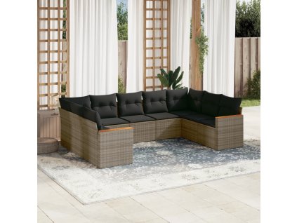 9dílná zahradní sedací souprava s poduškami šedá polyratan 3226277