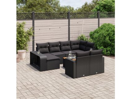 11dílná zahradní sedací souprava s poduškami černá polyratan 3228915