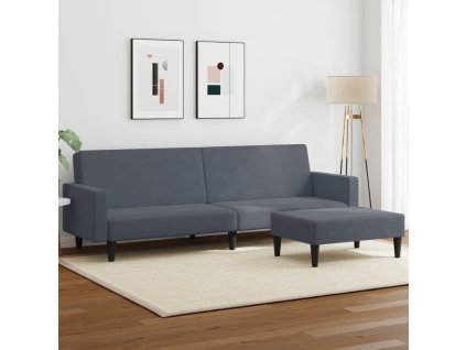 2místná rozkládací pohovka s podnožkou tmavě šedá samet 3216237