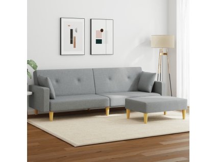 2místná rozkládací pohovka s podnožkou světle šedá textil 3216240