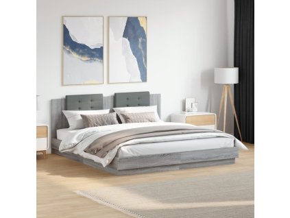 Rám postele s čelem a LED osvětlením šedý sonoma 200x200 cm 3209987