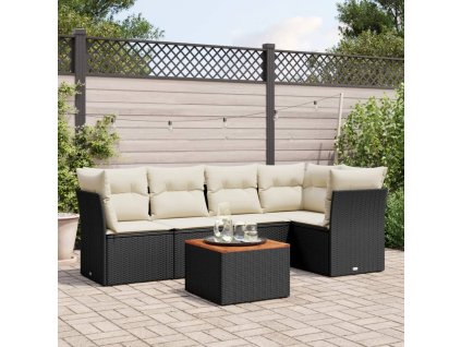 6dílná zahradní sedací souprava s poduškami černá polyratan 3255958