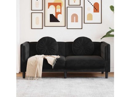 Pohovka s polštáři 2místná černá samet 372637
