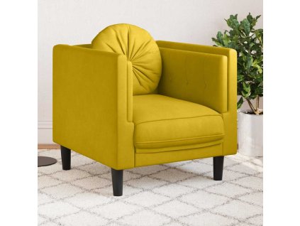 Křeslo s polštářem žluté samet 372628
