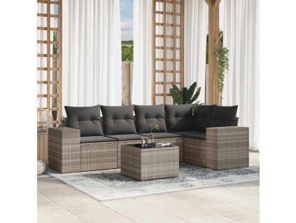 6dílná zahradní sedací souprava a podušky světle šedá polyratan 3222541