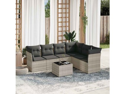 7dílná zahradní sedací souprava a podušky světle šedá polyratan 3217692