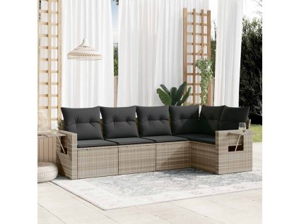 5dílná zahradní sedací souprava a podušky světle šedá polyratan 3220131