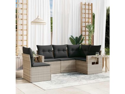 5dílná zahradní sedací souprava a podušky světle šedá polyratan 3220171