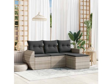 4dílná zahradní sedací souprava a podušky světle šedá polyratan 3221271