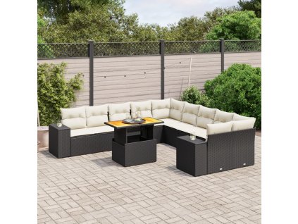 11dílná zahradní sedací souprava s poduškami černá polyratan 3272827