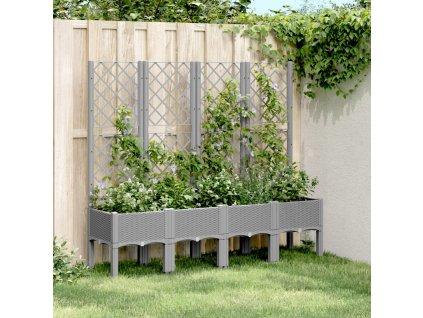 Zahradní truhlík s treláží světle šedý 160 x 40 x 142 cm PP 367932