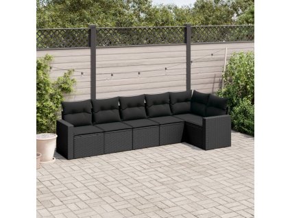 6dílná zahradní sedací souprava s poduškami černá polyratan 3251322