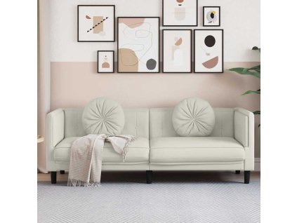 Pohovka s polštáři 3místná krémová samet 372649