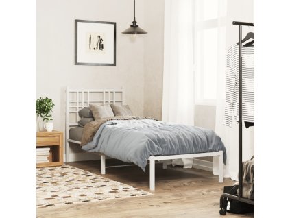 Kovový rám postele bez matrace s čelem bílý 75 x 190 cm 376363
