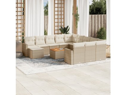 13dílná zahradní sedací souprava s poduškami béžová polyratan 3256758