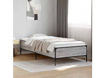 Rám postele šedý sonoma 90 x 200 cm kompozitní dřevo a kov 844969