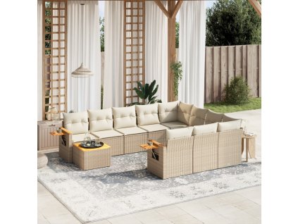 11dílný zahradní sedací souprava s poduškami béžový polyratan 3227206