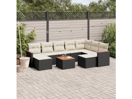 10dílná zahradní sedací souprava s poduškami černá polyratan 3226546