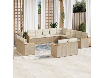 13dílná zahradní sedací souprava s poduškami béžová polyratan 3226527