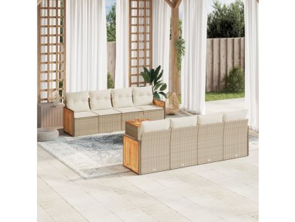 9dílná zahradní sedací souprava s poduškami béžová polyratan 3227500