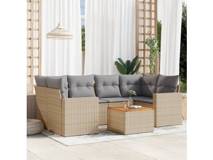 7dílná zahradní sedací souprava a podušky mix béžové polyratan 3256353