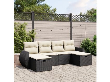 6dílná zahradní sedací souprava s poduškami černá polyratan 3264162