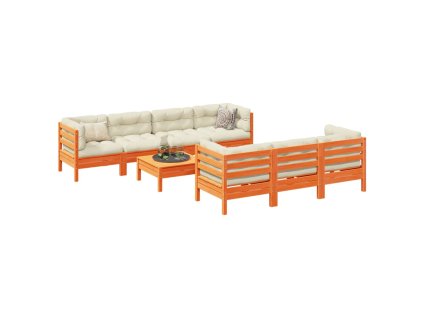 8dílná zahradní sedací souprava podušky voskově hnědá borovice 3299328